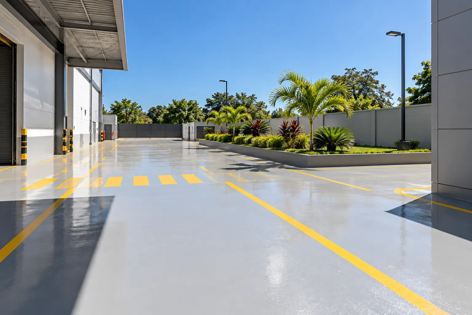 Área externa com piso pintado em poliuretano