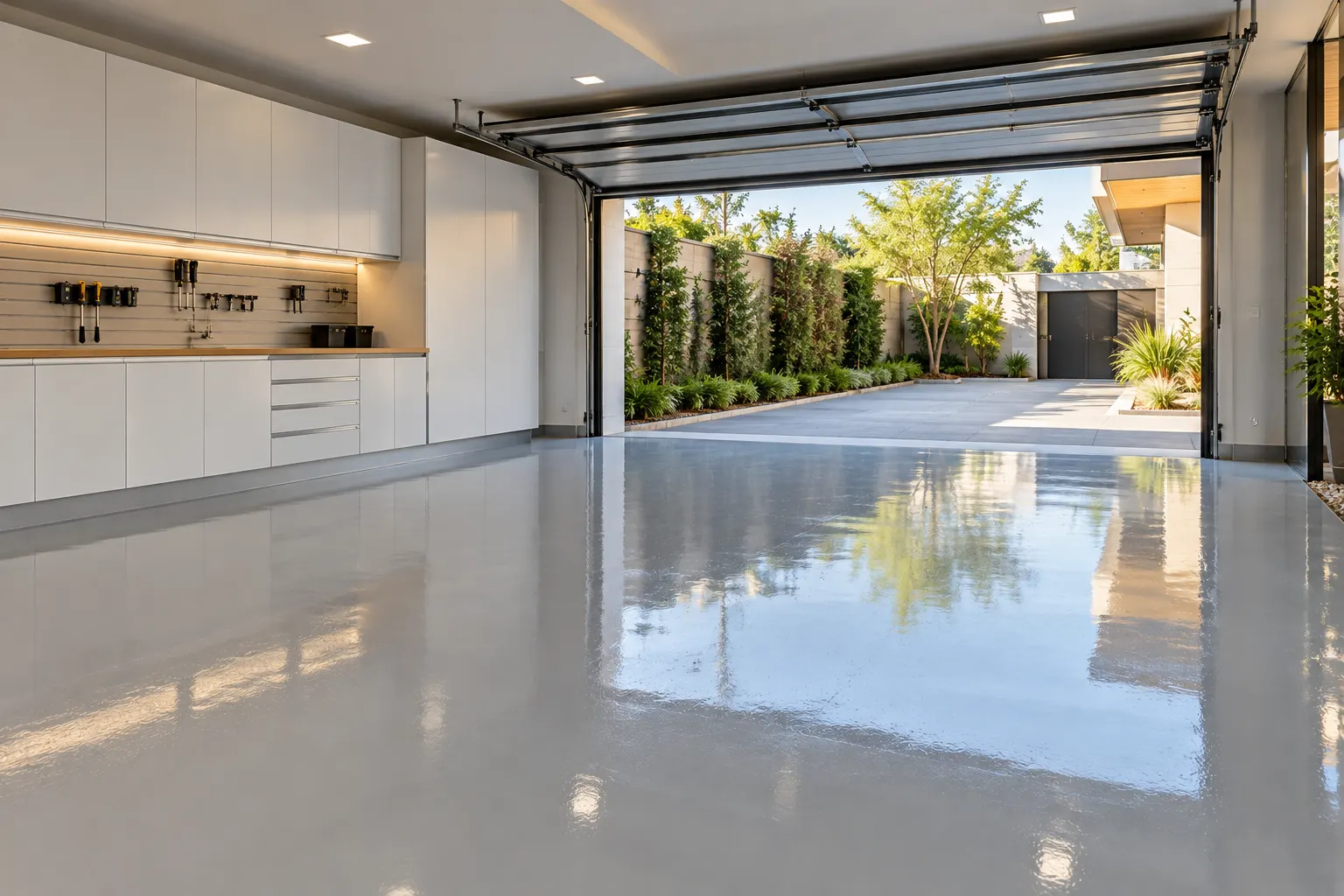 Garagem com piso pintado em epóxi