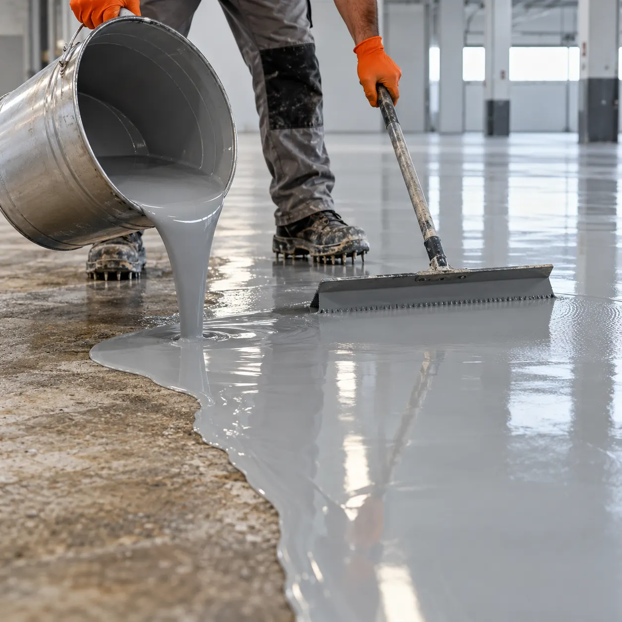 Aplicação de resina em piso de concreto